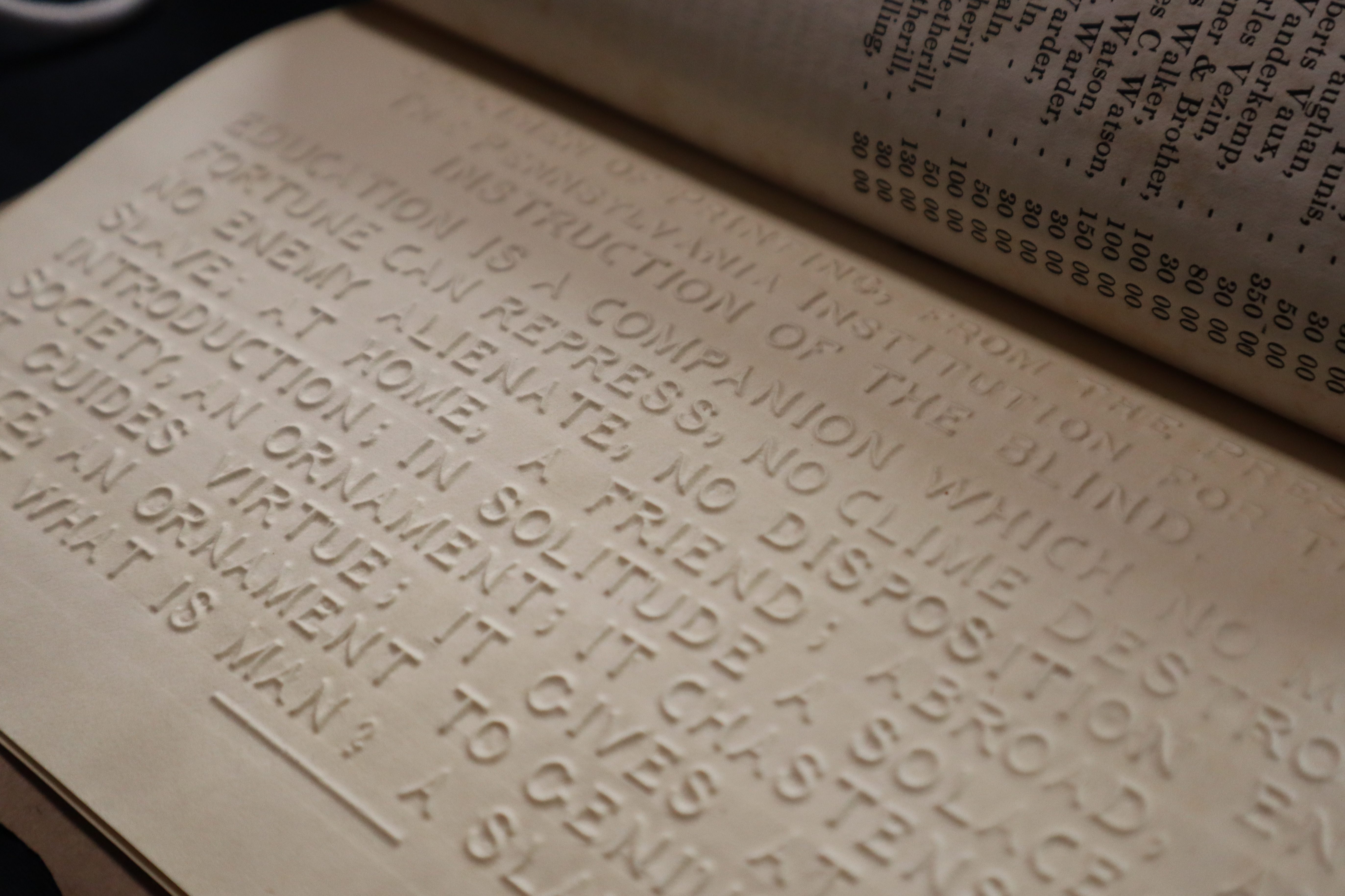 A sample of raised print produced at the Pennsylvania Institution for the Instruction of the Blind in 1842.